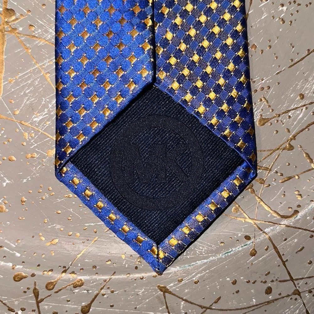 Michael Kors Blue Yellow Textured 💯 Silk Tie